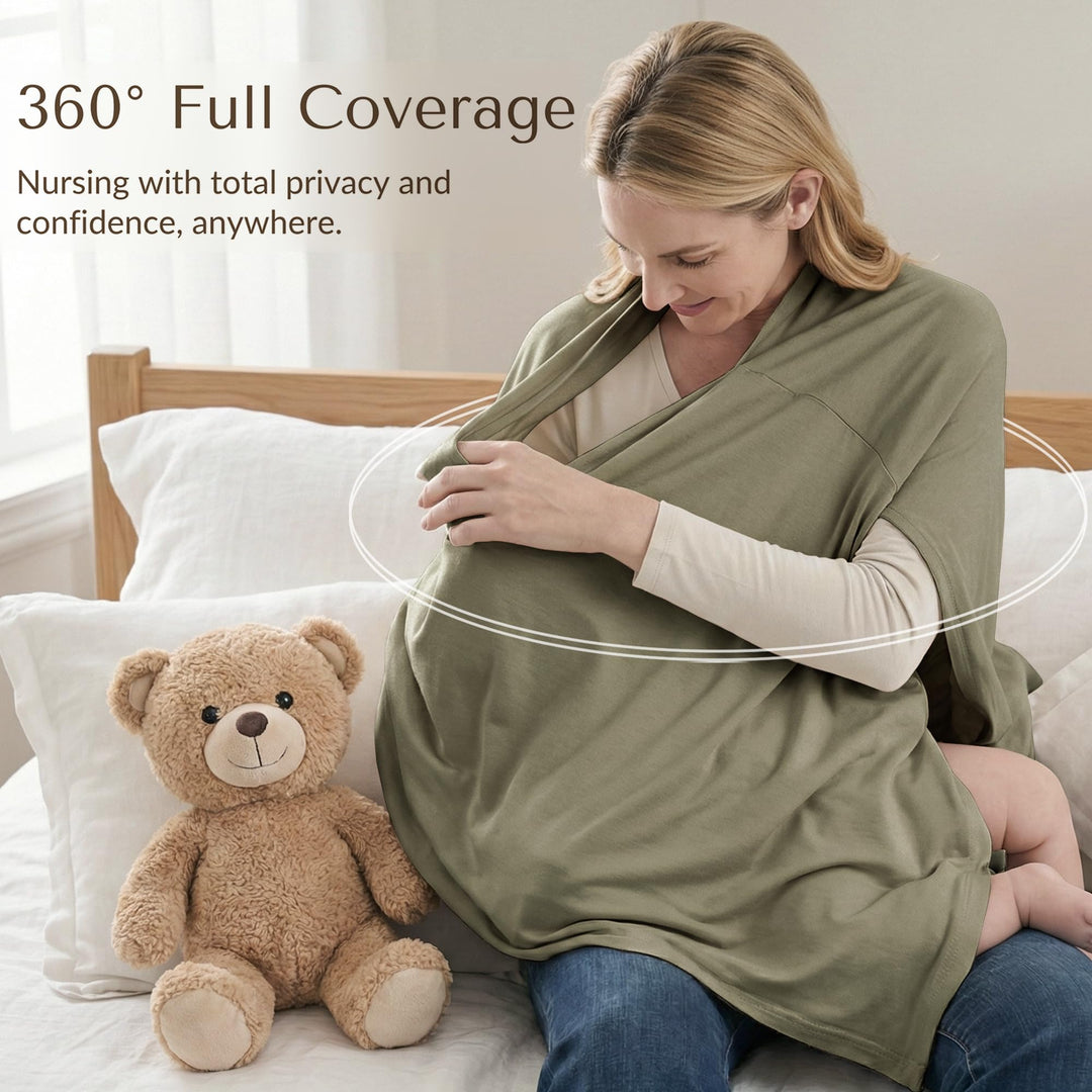 Konssy Rayon Made from Bamboo Nursing Cover for Breastfeeding Buttery Soft, Breathable & Stretchy, Wearable Nursing Poncho, Multi-Use Car Seat Canopy, 360° Full Privacy