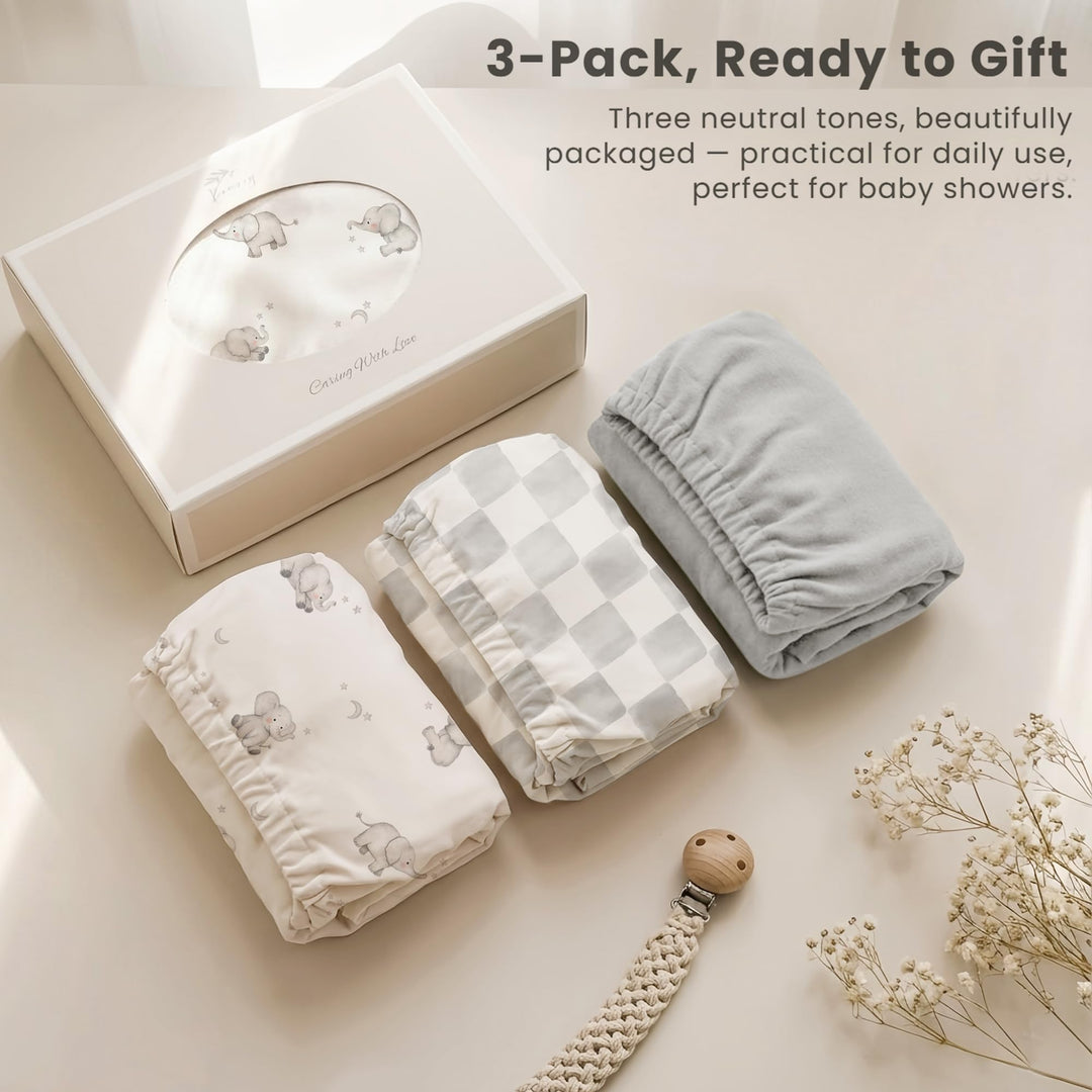 Konssy 3 Pack Stretchy Bassinet Sheets for Baby Girls and Boys, 32"x16" Silky-Soft & Breathable, Bassinet Mattress Sheet, Compatible with Halo Bassinest Swivel Sleeper, Graco, Snoo