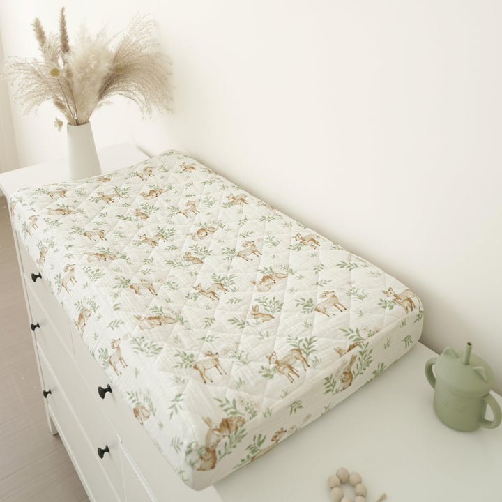 Konssy 2 Pack Quilted Muslin Changing Pad Cover, Waterproof Layer, 32"x16" 100% Cotton Surface, Absorbent & Soft, Fitted Changing Table Sheets, Full Elastic Fit, for Baby Girls & Boys