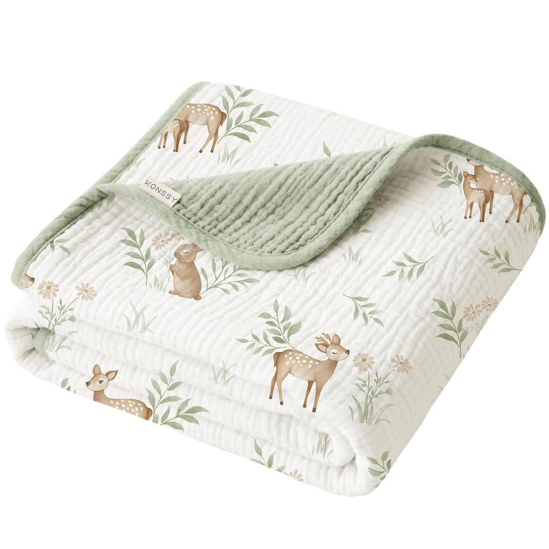 Konssy 100% Cotton Muslin Baby Blanket for Girls Boys, 40"x36" Soft & Lightweight, 4-Layer Muslin, for Receiving, Swaddling, Crib, Stroller & Nursery, Newborn to Toddler