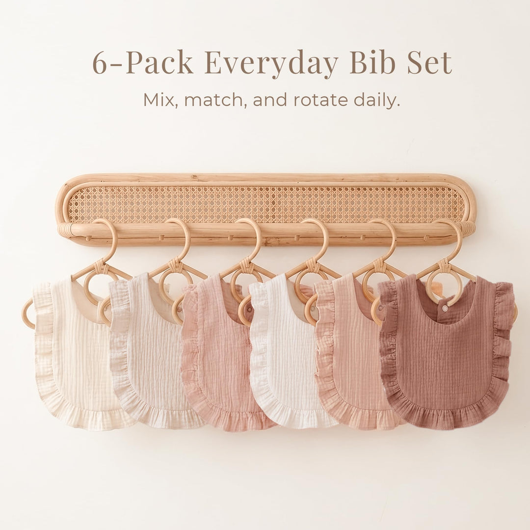 Konssy 6-Pack Muslin Baby Girl Bibs, 100% Soft Cotton Absorbent Drool Bibs 6-Layer Adjustable Bibs with Ruffle Trim for Drooling & Teething, Baby Girl Gifts for Newborn, Infant 0-36 Months