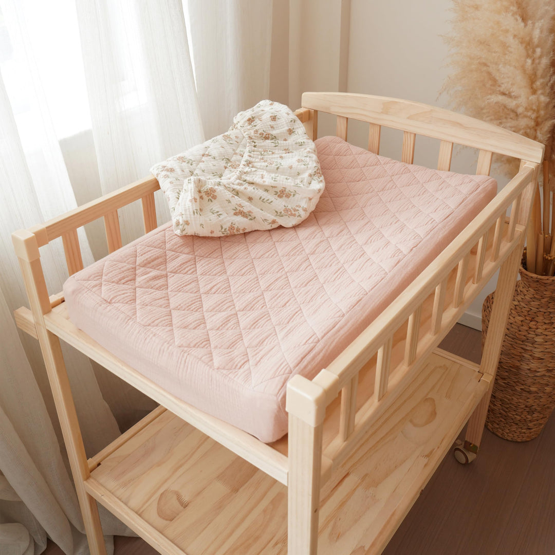 Konssy 2 Pack Quilted Muslin Changing Pad Cover, Waterproof Layer, 32"x16" 100% Cotton Surface, Absorbent & Soft, Fitted Changing Table Sheets, Full Elastic Fit, for Baby Girls & Boys