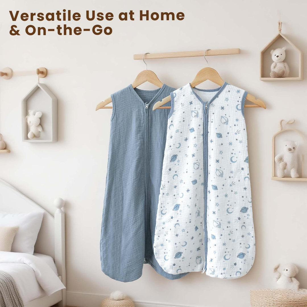 Konssy Muslin Baby Sleep Sack 18-24 Months, 0.8 TOG Baby Wearable Blanket 2 Pack, Two-Way Zipper, 100% Cotton, Soft & Breathable Sleeping Sack, Infants and Toddlers Nursery Essentials