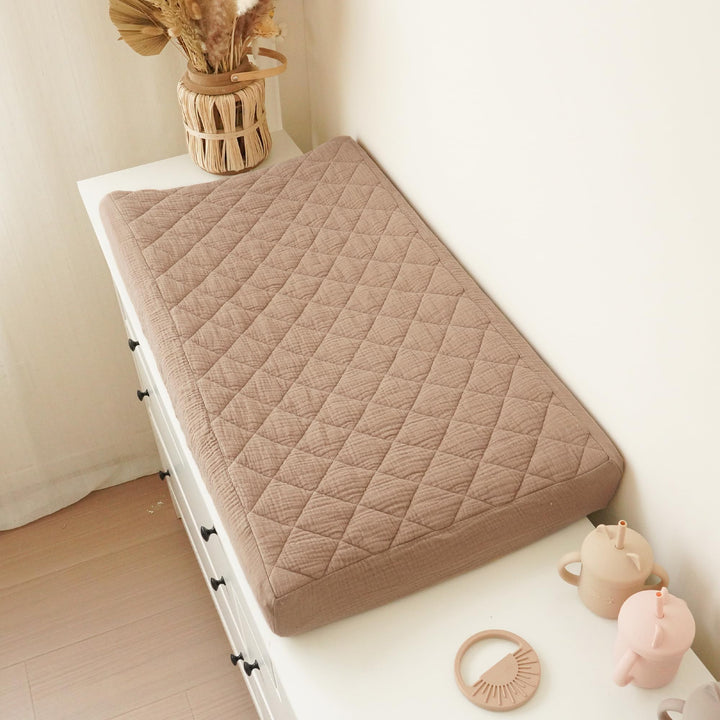 Konssy 2 Pack Quilted Muslin Changing Pad Cover, Waterproof Layer, 32"x16" 100% Cotton Surface, Absorbent & Soft, Fitted Changing Table Sheets, Full Elastic Fit, for Baby Girls & Boys