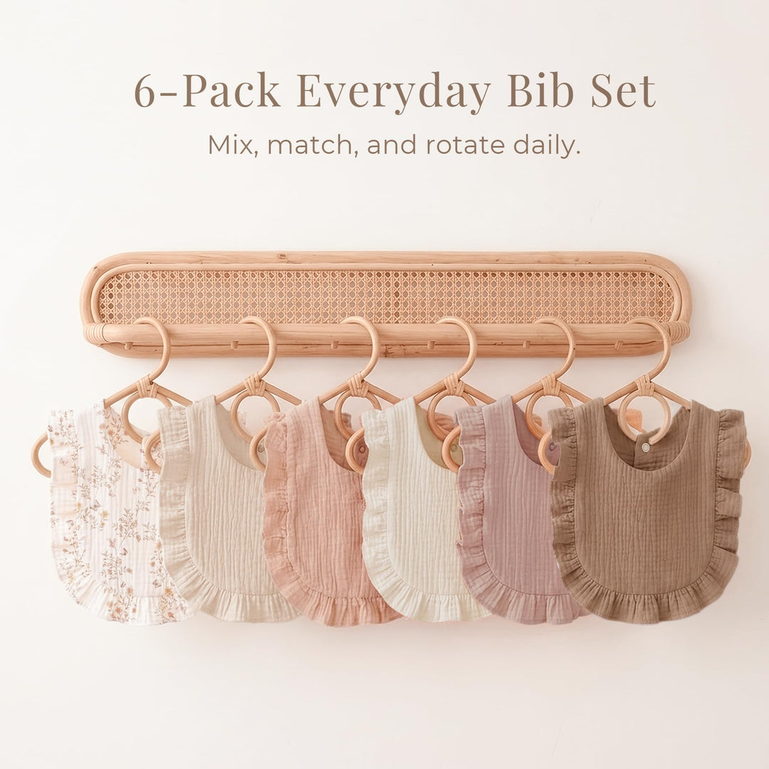Konssy 6-Pack Muslin Baby Girl Bibs, 100% Soft Cotton Absorbent Drool Bibs 6-Layer Adjustable Bibs with Ruffle Trim for Drooling & Teething, Baby Girl Gifts for Newborn, Infant 0-36 Months