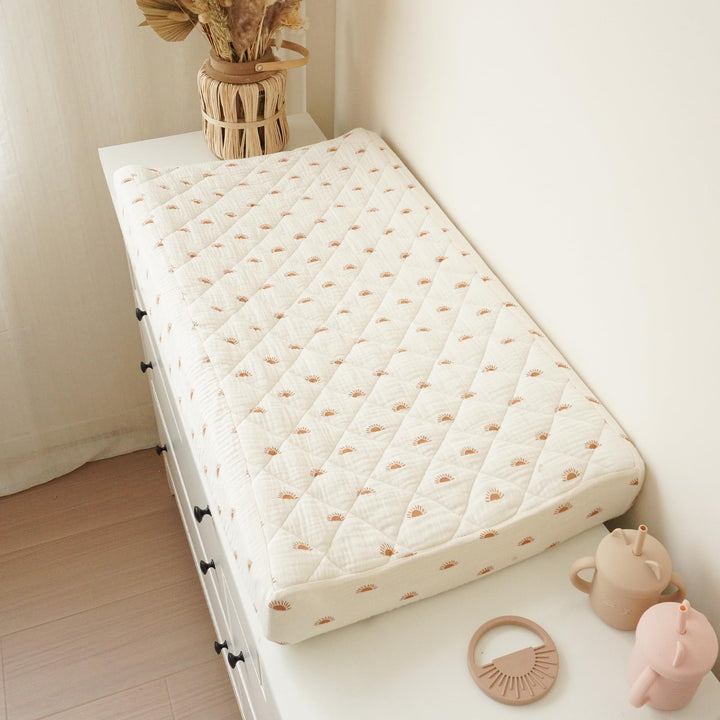 Konssy 2 Pack Quilted Muslin Changing Pad Cover, Waterproof Layer, 32"x16" 100% Cotton Surface, Absorbent & Soft, Fitted Changing Table Sheets, Full Elastic Fit, for Baby Girls & Boys