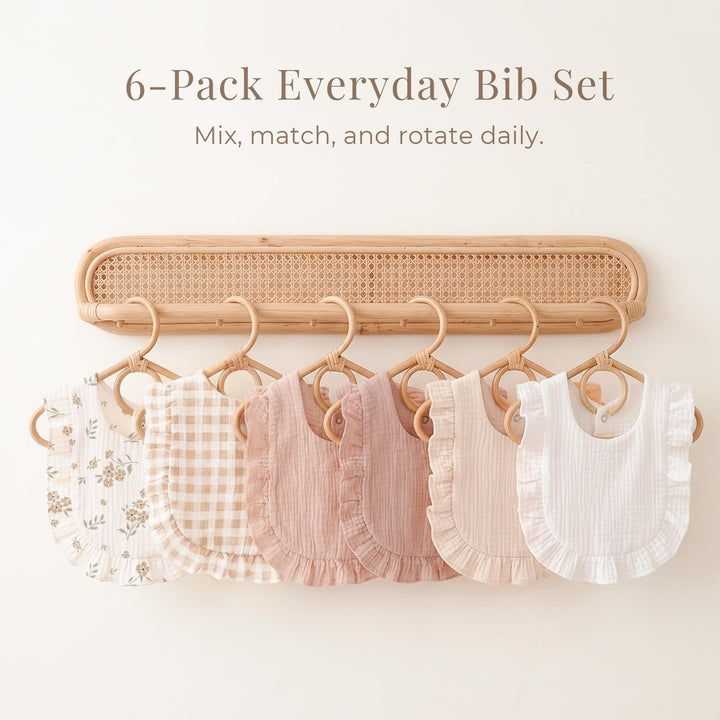 Konssy 6-Pack Muslin Baby Girl Bibs, 100% Soft Cotton Absorbent Drool Bibs 6-Layer Adjustable Bibs with Ruffle Trim for Drooling & Teething, Baby Girl Gifts for Newborn, Infant 0-36 Months
