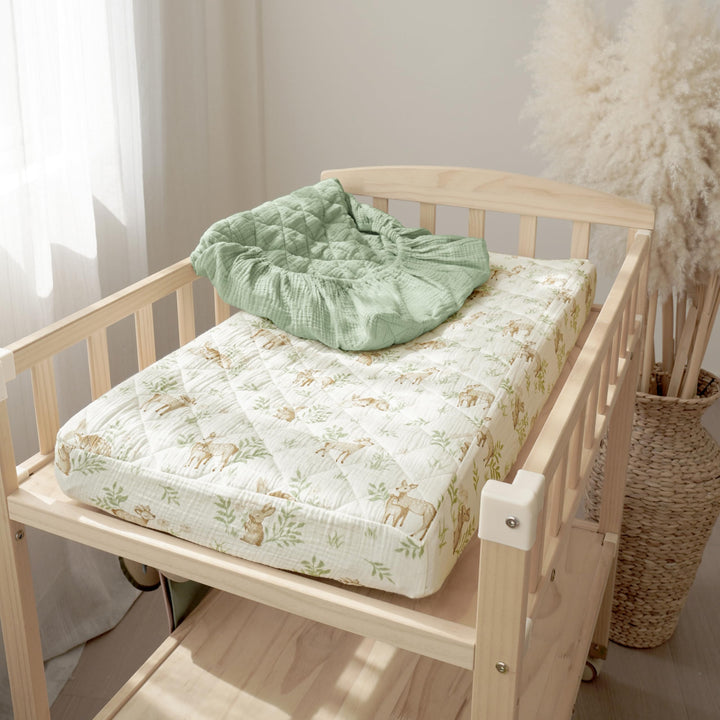 Konssy 2 Pack Quilted Muslin Changing Pad Cover, Waterproof Layer, 32"x16" 100% Cotton Surface, Absorbent & Soft, Fitted Changing Table Sheets, Full Elastic Fit, for Baby Girls & Boys