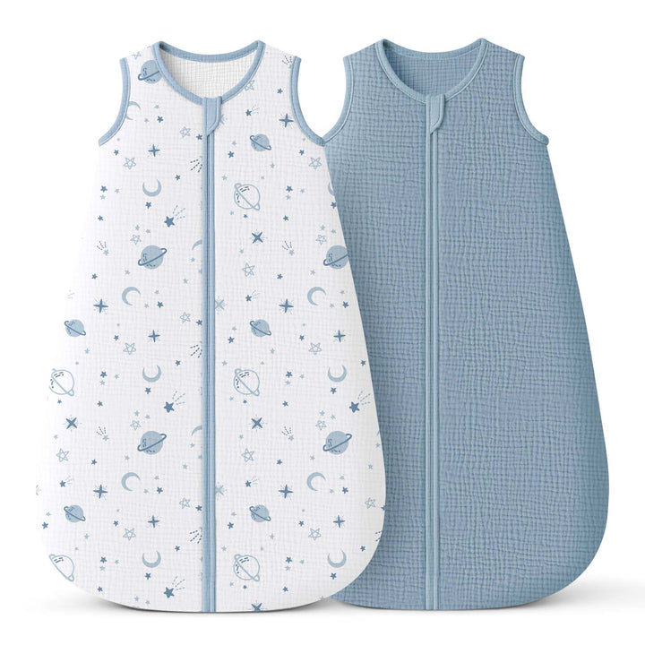 KONSSY 2-Pack Baby Sleep Sack 0.7 TOG, 100% Muslin Cotton Wearable Blanket for Babies 0–12 Months